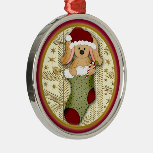 クリスマスのストッキングのオーナメントのかわいく詰まったなウサギ メタルオーナメント (右)