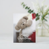 クリスマスのストッキングのテディー・ベア シーズンポストカード (スタンド正面)