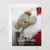 クリスマスのストッキングのテディー・ベア シーズンポストカード (正面/裏面)