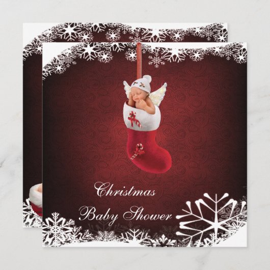 クリスマスのストッキングのベビーシャワーのベビーの妖精 招待状 (正面/裏面)