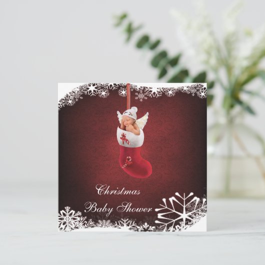 クリスマスのストッキングのベビーシャワーのベビーの妖精 招待状 (スタンド正面)
