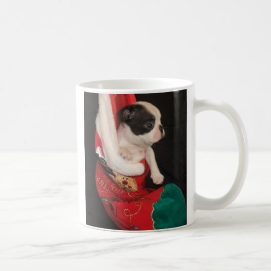 クリスマスのストッキングのマグのボゾンの子犬 コーヒーマグカップ (右)