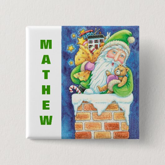 クリスマスのストッキングボタンを個人化して下さい 缶バッジ (正面)