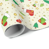 クリスマスのストッキング、木および星 ラッピングペーパー (ロールコーナー)