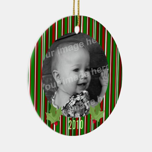 クリスマスのストライプな写真のオーナメント セラミックオーナメント (右)
