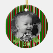 クリスマスのストライプな写真のオーナメント セラミックオーナメント (正面)