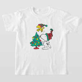 クリスマスのスヌーピーとウッドストック Tシャツ