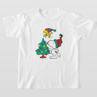 クリスマスのスヌーピーとウッドストック Tシャツ