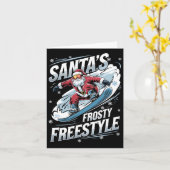 クリスマスのスノーボード サンタ スノーボーダー サンタのフリースタイル カード (黄色い花)