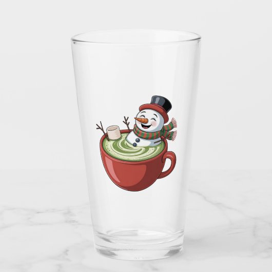 クリスマスのスノーマンが抹茶風呂に!面白いホリデーグッズ タンブラーグラス (正面)