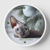 クリスマスのスフィンクス猫時計 壁時計 (正面)
