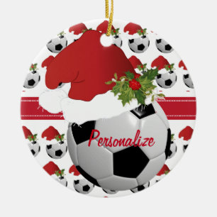 クリスマスのスポーツのサッカーボールのサンタの帽子 セラミックオーナメント