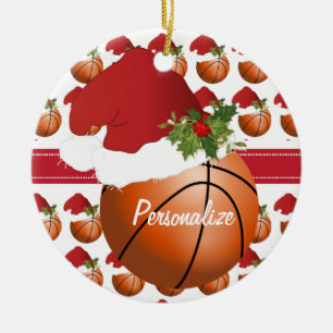 クリスマスのスポーツのバスケットボールのサンタの帽子 セラミックオーナメント