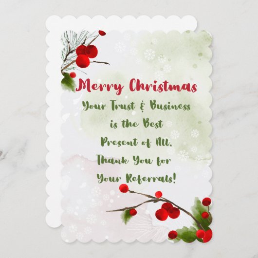 クリスマスのスモールビジネスのお客様への感謝と紹介 サンキューカード (正面/裏面)