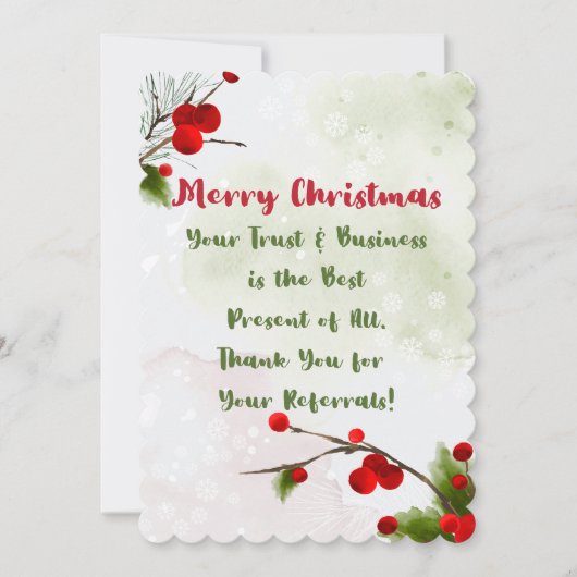 クリスマスのスモールビジネスのお客様への感謝と紹介 サンキューカード (正面)