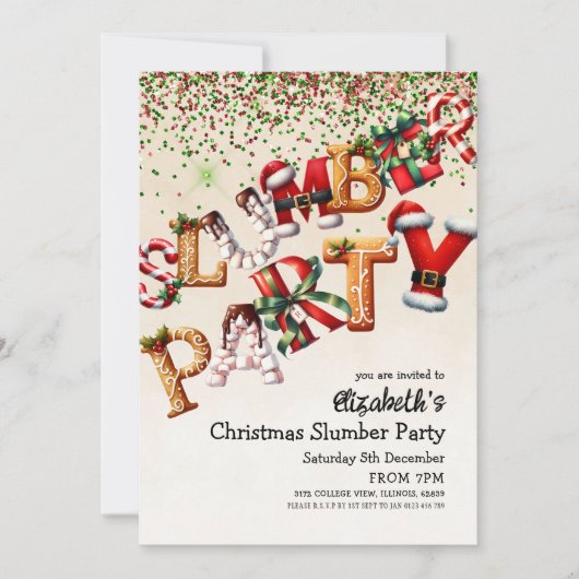 クリスマスのスランバー誕生日パーティー 招待状 (正面)