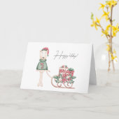 クリスマスのスリーに着たホッキョクグマ カード (黄色い花)