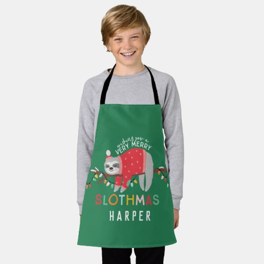 クリスマスのスロース明るいカラフルおもしろいの子供の休日 エプロン (着用した状態)