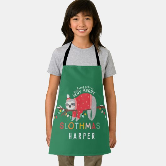 クリスマスのスロース明るいカラフルおもしろいの子供の休日 エプロン (インサイチュ)