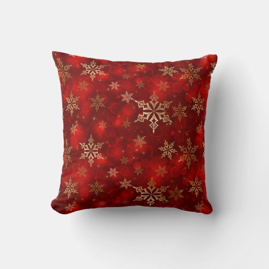 クリスマスのスローピロー - 赤と金の雪の結晶 クッション (正面)