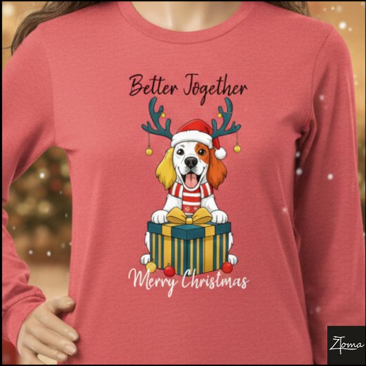クリスマスのセッター犬のトナカイギフトグラフィック トライブレンドTシャツ