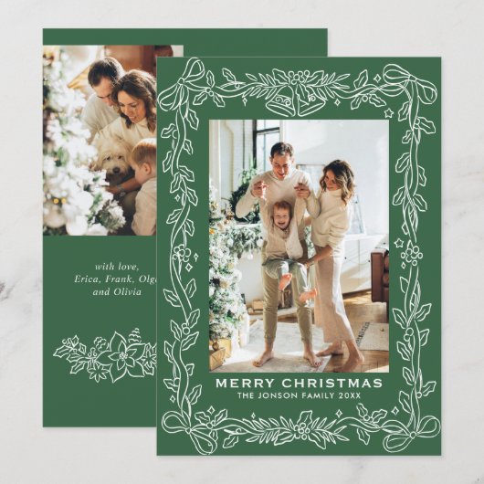 クリスマスのセージグリーンのリボン 3枚の写真 シーズンカード (正面/裏面)