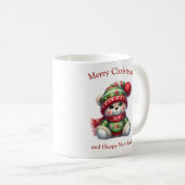 クリスマスのセーターと帽子をかぶったかわいいテディベア コーヒーマグカップ (正面右)