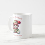 クリスマスのセーターと帽子をかぶったかわいいテディベア コーヒーマグカップ (正面左)
