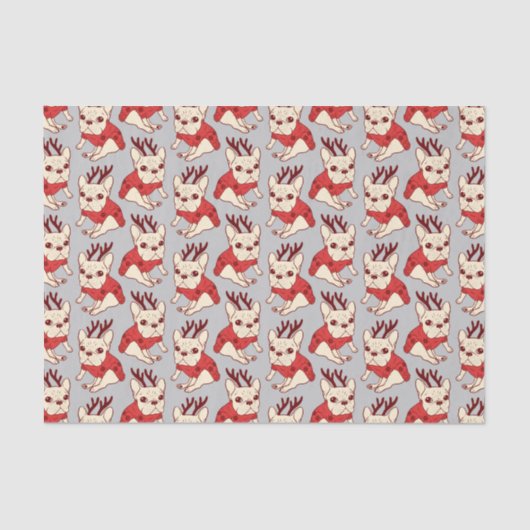 クリスマスのセーターのクリーム色のFrenchie 薄葉紙 (正面)