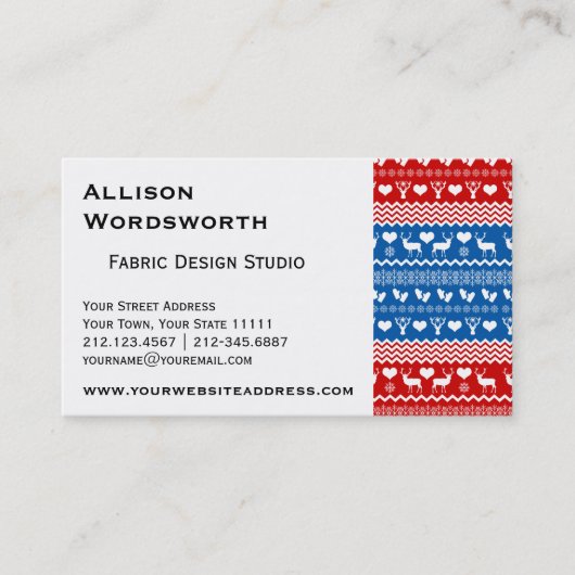 クリスマスのセーターのトナカイ、雪片およびミトン 名刺 (正面)