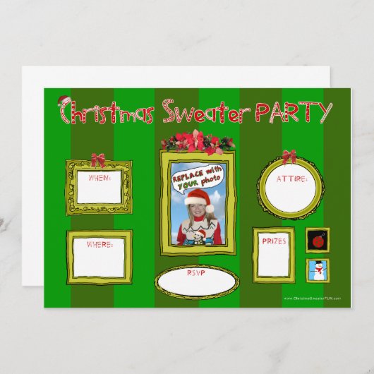 クリスマスのセーターのパーティーInvitation_template1 招待状 (正面/裏面)