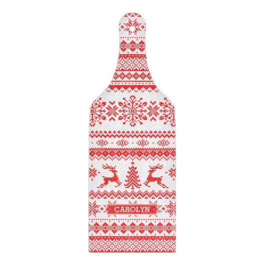 クリスマスのセーターの赤く公平な島パターンモノグラム カッティングボード (正面)