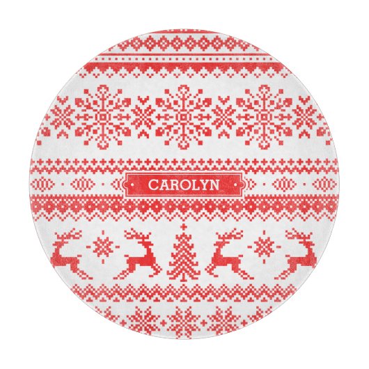 クリスマスのセーターの赤く公平な島パターンモノグラム カッティングボード (正面)