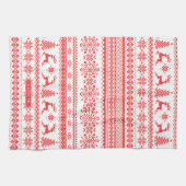 クリスマスのセーターの赤く公平な島パターンモノグラム キッチンタオル (横)