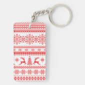 クリスマスのセーターの赤く公平な島パターンモノグラム キーホルダー (裏面)