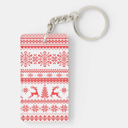 クリスマスのセーターの赤く公平な島パターンモノグラム キーホルダー (裏面)
