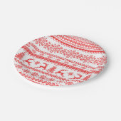 クリスマスのセーターの赤く公平な島パターンモノグラム ペーパープレート (アングル)