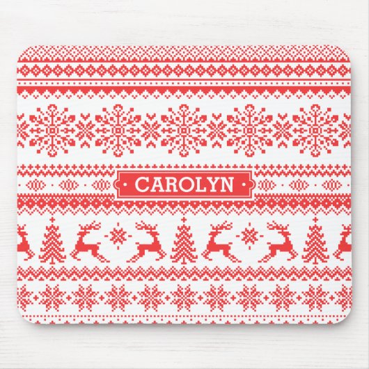 クリスマスのセーターの赤く公平な島パターンモノグラム マウスパッド (正面)