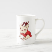 クリスマスのセーターの青いFrenchie ボーンチャイナマグカップ (右)