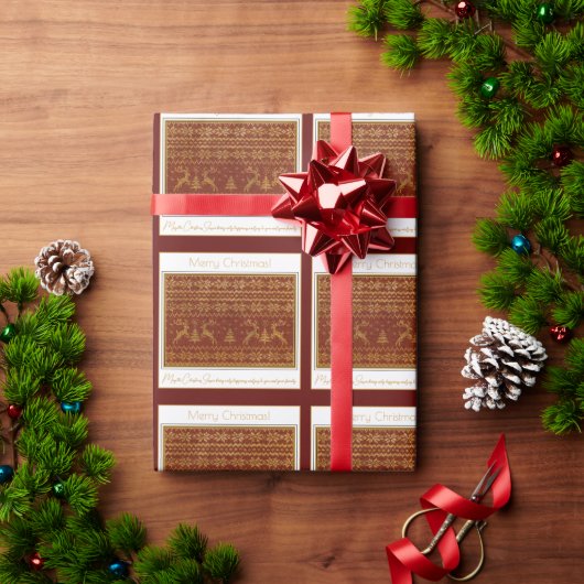 クリスマスのセーターの鹿と木の柄 ラッピングペーパー (クリスマスギフト)