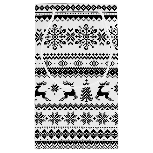 クリスマスのセーターの黒の公平な島パターンモノグラム スモールペーパーバッグ (裏面)