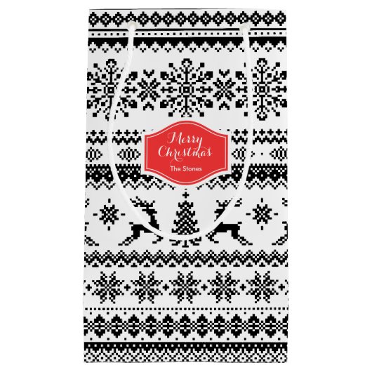 クリスマスのセーターの黒の公平な島パターンモノグラム スモールペーパーバッグ (正面)