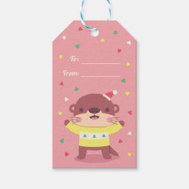 クリスマスのセーターを着たかわいいカワウソのホリデー ギフトタグ