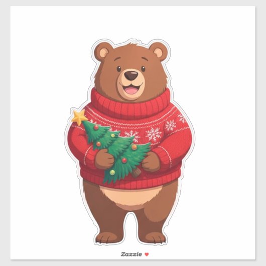 クリスマスのセーターを着たかわいいクマ シール (シート)