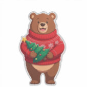 クリスマスのセーターを着たかわいいクマ シール (正面)