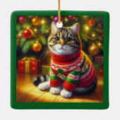 クリスマスのセーターを着たかわいい猫 セラミックオーナメント (裏面)