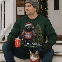 クリスマスのセーターを着たクロクマ ホリデー スウェットシャツ