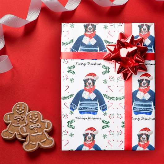 クリスマスのセーターを着たベルナーゼン ラッピングペーパー