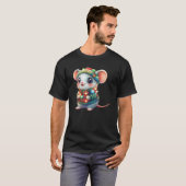 クリスマスのセーターを着た可愛いカラフルネズミ Tシャツ (正面フル)