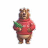 クリスマスのセーターを着た可愛い熊 シール (正面)
